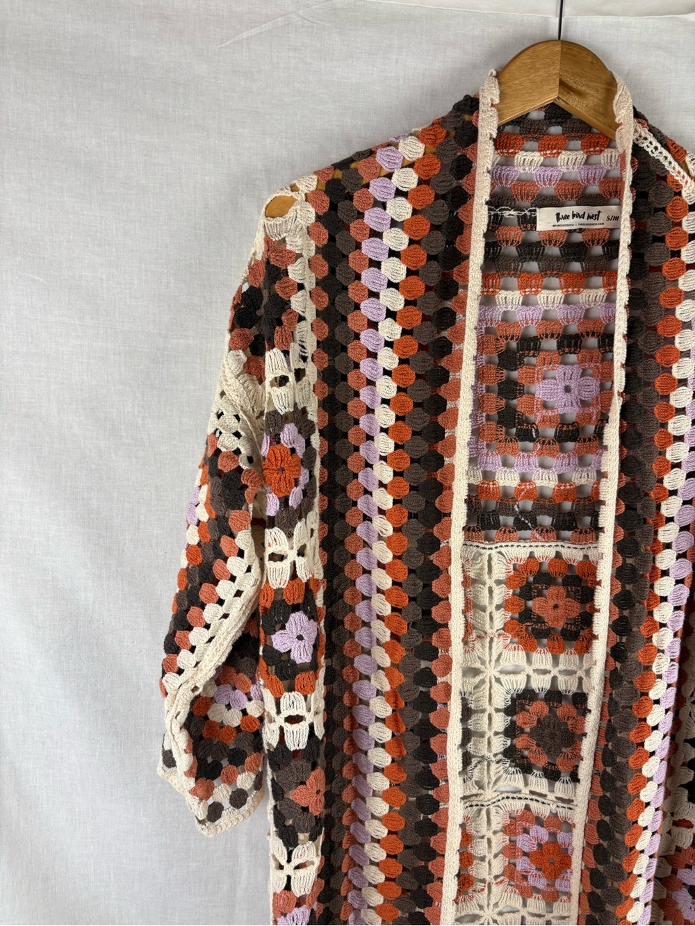 Three Bird Nest Soulful Wanderer Crochet Duster Brown Multi Cardigan - Picture 3 of 9